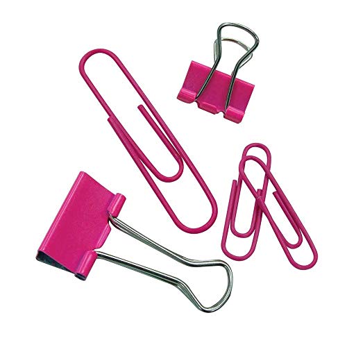 Kit Clips e Prendedores de Papel Rosa,Tilibra - 1 pote com 86 unidades