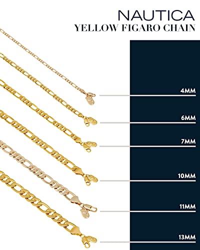 Nautica Unisex Necklace – Men’s Gold Tone Figaro Necklace – Flat Link Curb Chain Necklace For Women, Size 18 In, 13 Mm #TOP3