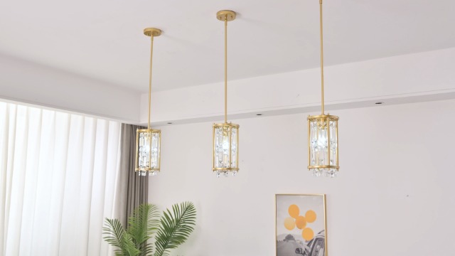 Image of LMQNINE Modern Gold Pendant Lights Kitchen Island, Crystal Chandelier Lights Fixture, Elegant Adjustable Pendant Lighting for Dining Room Bedroom (Round 1-Light)