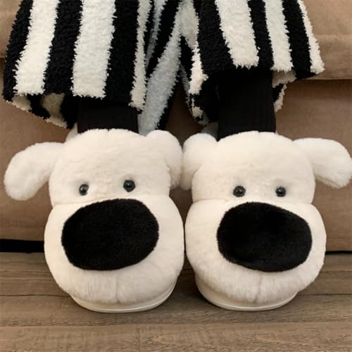 2025 Cute Cartoon Dog Plush Slippers Women Men Winter Warm Fuzzy House Slippers Cozy Indoor Slip On Couples Shoes3