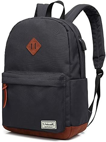 College Backpack, Water-resistent Laptop Backpack with USB Charging Port & Headphone Adapter for Men & Women Slim Anti-Theft Travel Bookbags Fits up to 14'' Computer 15'' Macbook - Gray
