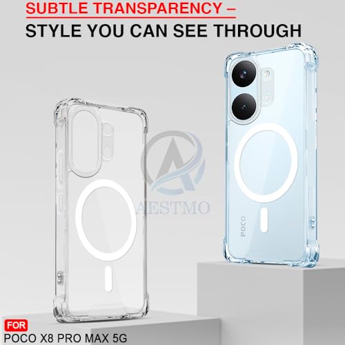 Image of AESTMO Clear Back Cover for Poco X8 Pro Max 5G | 360 Protection | Transparent Back Cover for Poco X8 Pro Max 5G (PC + TPU, Compatible with MagSafe Accessories, Transparent Bumper)