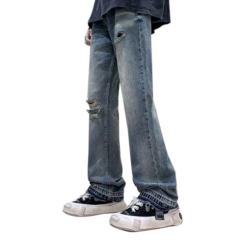 Men's Ripped Stretch Skinny Frayed Jeans Vintage Y2k Style Hip Hop Straight Leg Denim Pants4