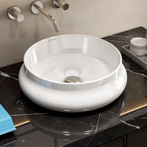 Image of Plantex Ceramic Basin /Countertop Vessel Sink /Tabletop Wash Basin /Washbasin for Bathroom with 10 Years Glaze Warranty by Plantex (White Glossy - 16 x 16 x 5.5 Inch)