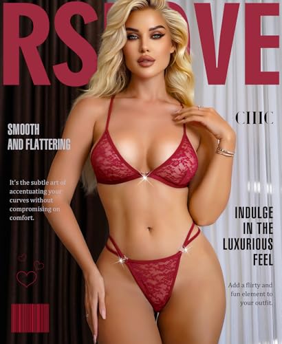 RSLOVE Women's Sexy Lingerie Set - 2 Piece Floral Lace Bra and Panty Sets Exotic Lingerie with Heart Ring Detail2