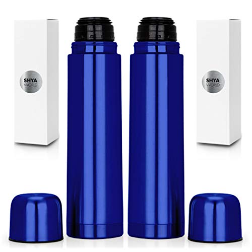 ShyaWorld Stainless Steel Bottle Stainless Steel Metal with Push Button Dispenser for Liquids, Preserves Cold and Hot Liquids 0.5 L - 500 ml (Blue 500 ml 2 UDS)