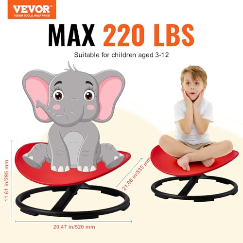 Image of VEVOR Kids Swivel Chair, 220 LBS Capacity, Sensory Spinning Chair, Autistic Kids Sensory Toy Chair with Non-Slip Metal Base, Toddler Sit and Spin for Coordination Balance Focus Training Red