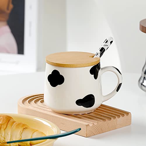 BigNoseDeer Tasse à café en céramique en forme de vache mignonne avec couvercle cuillère - Cadeau de Noël ou d'anniversaire pour petite amie, petit ami, femme, fille (vache) – vue 7