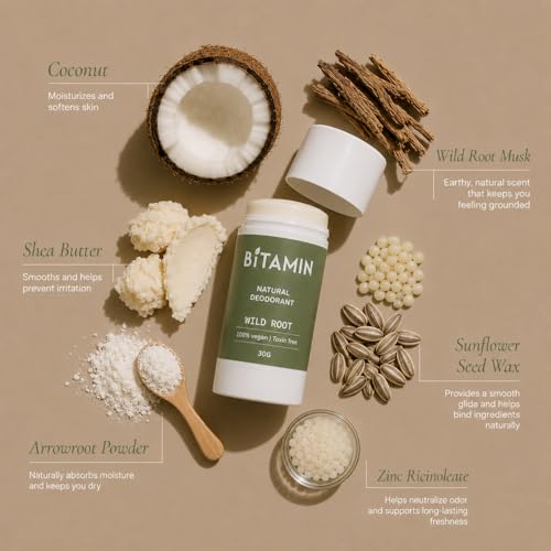Image of Bitamin Natural Body Wash 400ml with Underarm deodorant 30g Combo | 100% Vegan, Toxin Free Bath & Body Care | LongLasting Odour Control | Refreshing Herbal Fragrance | Wild Root (pack 2)