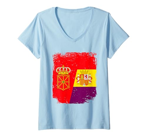 Mujer Bandera Navarra y España Republicana, Republica Española. Camiseta Cuello V