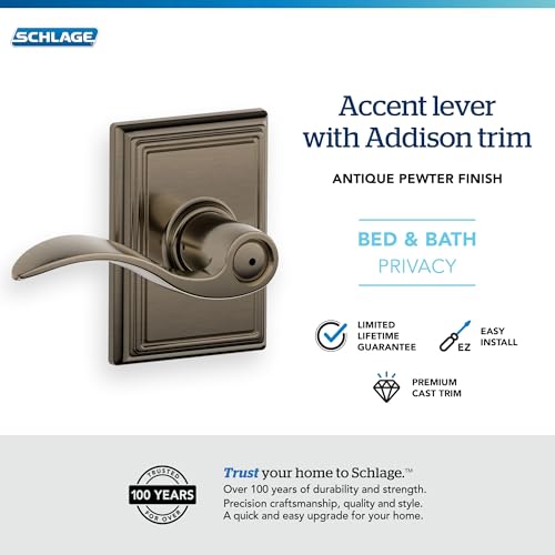 Image of SCHLAGE F40ACC620ADD Addison Collection Accent Privacy Lever, Antique Pewter
