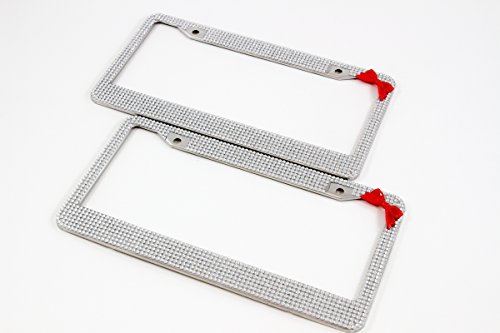 Qty 2 Red White Silver Bow Tie Crystal Rhinestone License Plate Frame Car Auto #TOP2