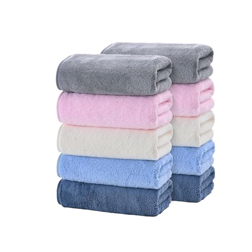 フェイスタオル マイクロファイバー タオル 10枚セット 約75×35cm 吸水 速乾 ふわふわ 肌触り 抗菌防臭 (5色)