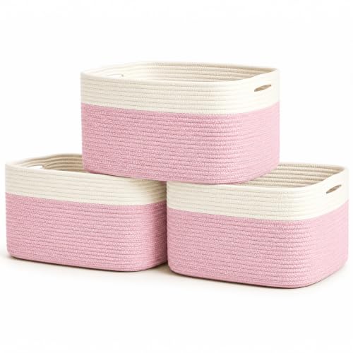 Image of OrganiHaus Cotton Rope Baskets for Shelves, Set of 3, 15x9x10 | Handwoven; a toy bin and organizer for towels, books, or blankets; fits nursery, playroom, or bedroom decor
