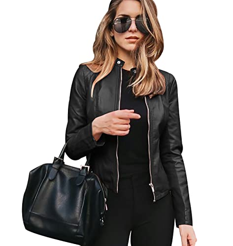 Faux Leather Jacket Women Chaqueta Cuero Sintetico Biker Mujer Chaqueta Motorista Piel Sintetica Simil Cuero Mujer Chaquetas Biker Pu Jacket Women Talla Grande Chaqueta Imitacion Cuero Mujer Negro 3XL