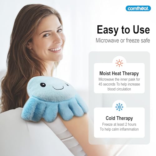 Image of Octopus Microwave Heating Pad for Pain Relief, Unscented Microwavable Heating Pads for Cramps, Neck Shoulder, Muscles, Small Natural Heat Pack Moist Heat with Washable Cover