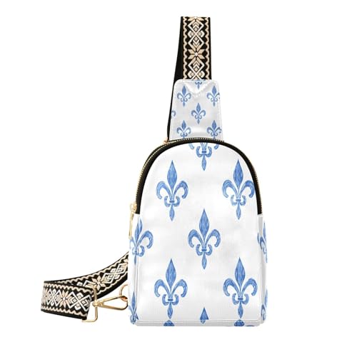 Fleur de lys Bleu Blanc, grand tapis de salon chic en coton peigné motif royal