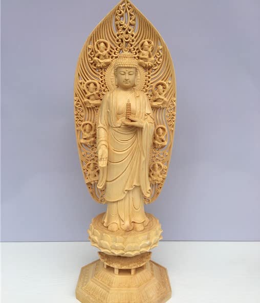 木彫りの仏像如来薬師如来立像 桧木製高級木彫り 仏壇仏像 彫刻仏像