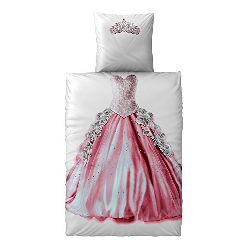 CelinaTex Fashion Fun Kinderbettwäsche 135 x 200 cm 2teilig Baumwolle Bettbezug Aurora Prinzessin rosa weiß
