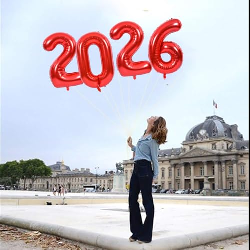 Image of TONIFUL 2026 Graduation Balloons 42Inch Red 2026 Number Balloons Aluminum Foil Mylar Balloons for New Year Eve Graduation Decorations Class of 2026 Christmas Anniversary 2026 Grad Party Supplies