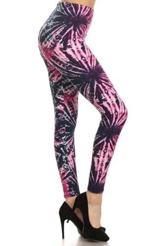Leggings Depot High Waisted Tie Dye & Fabric Print Leggings for Women-Full Length-Q653, Boysenberry, One Size