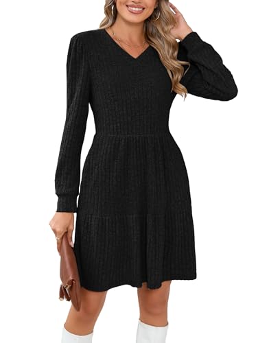 Famulily Women's Long Sleeve Jumper Dress Ladies Casual Tunic Party Dress High Waist Loose Knitted Christmas Sweater Dresses Black L