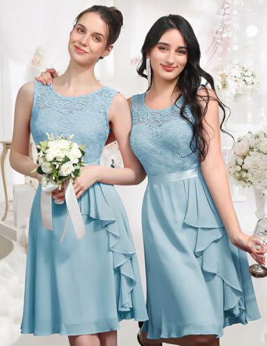 Image of BeryLove Womens Boat Neck A Line Sleeveless Lace Formal Homecoming Dress | Short Dress With Ruffle Hem, Sparkly Design Ideal For Wedding Guest,Bridesmaid Cocktail Prom & Evening Party Events