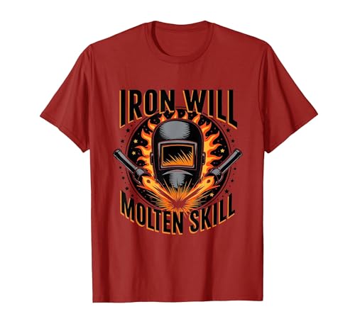 Iron Will Molten Skill Welding T-Shirt Men Cranberry Red L