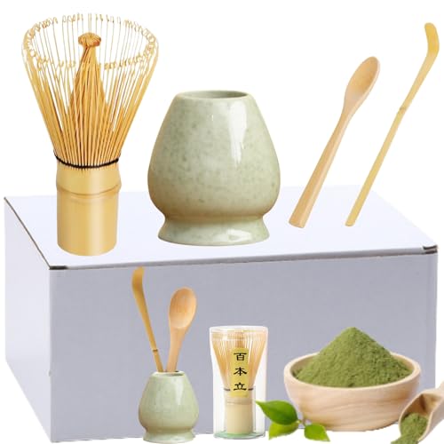 Matcha set,4pcs Batidor de Bambú Natural Chasen Tradicional,Matcha Kit,Juego de Matcha ceremonia japonesa,Accesorio de Ceremonia de,Matcha Japoné,Batidor Bambu te Matcha