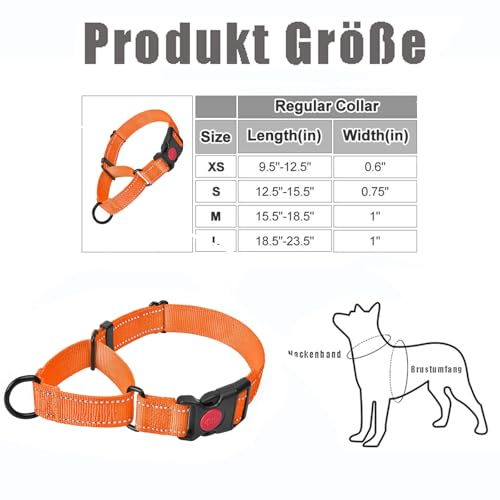 Martingale Hundehalsband, Weiches Reflektierendes Halsband für Mittlere und große Größen (Orange, M)