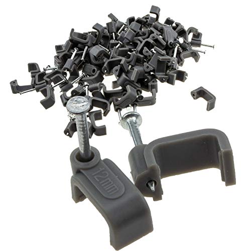 Image of enTie FLAT Grey 12mm Cable Clips for 6mm2 Twin & Earth Cables [100 Pack]