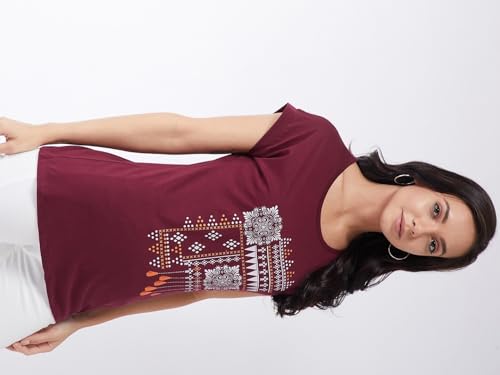 Image of Modeve Women Printed Cotton Blend Half Sleeve Round Neck T-Shirt for Summer