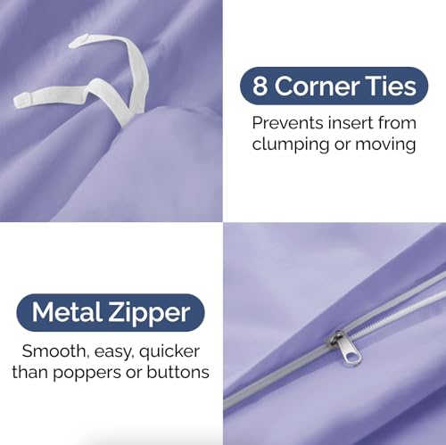 Image of Duvet Cover Queen Size Set - Extra Soft Queen Duvet Cover 90 inch x 90 inch with 2 Pillow Shams for Women, Men, Kids & Teens - Hotel Luxury, Easy-Care w / Zipper Closures & Ties - Comfy & Breathable (Lavender)