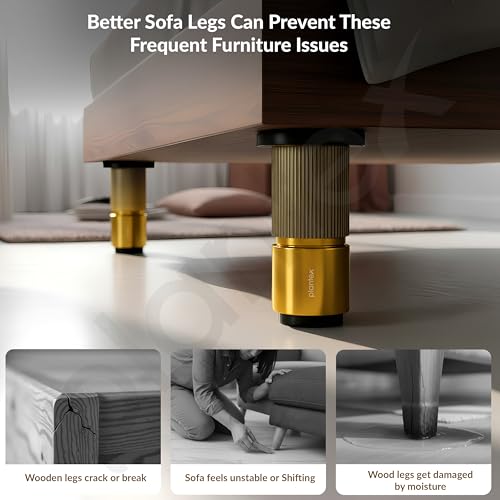 Image of Plantex 3 Inch Sofa Leg for Bed Furniture /Aluminium Sofa Leg for Table /Support Legs /Furniture Leg - Pair of 2 (4 Piece) (DTS-77, Brass Antique & Gold)