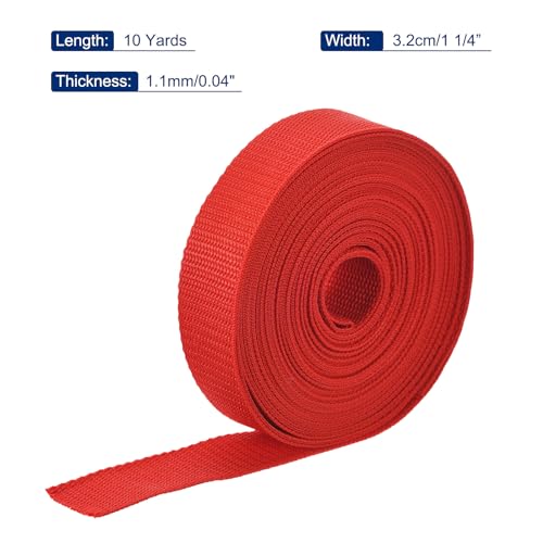 Image of MECCANIXITY Lightweight Polypropylene Webbing Strap 1 1 /4 inch 10 Yard Backpack Strapping Band Red for Outdoor Luggage Cargo Straps