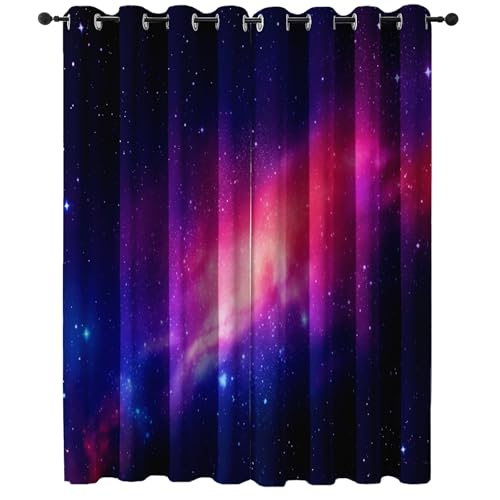 Cortinas 100% Opacas 117 An x 138 Al cm (2Paneles), Morado Oscuro Rojo Poliéster Termicas Cortinas Con Fantasía Espacio Estrellas Impresión - para Salón Dormitorio Cuarto de Los Niños Decoración