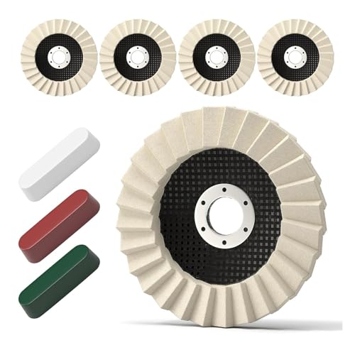 Roues de polissage en laine 11,4 cm avec 5 tampons et 3 tiges robustes pour surfaces en métal