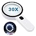 Lente d'ingrandimento con Luce 30X, Lente Ingrandimento 12 LED Professionali per Lettura, Ispezione, Esplorazione, Anziani, Gioiellieri, Bambini—Bianco