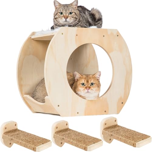 CoolEx Cat Shelves - 3 Steps, Wall Climbing Shelf with Plush Covered Bed, Large Cats Set