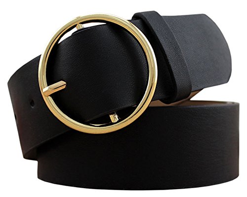 X&F Women's Solid Round Buckle Faux Leather Wide Belt Fashion Jeans Belts