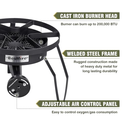 Image of BESTFIRE 16 inch Single Propane Burner 200,000 BTU Portable Gas Stove