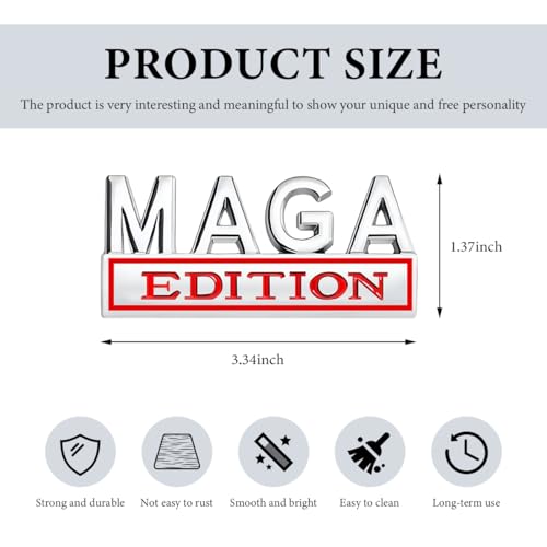 Image of MAGA Edition Car Emblem, 3D Raised Full Metal Badge Decal MAGA Personality Labels, Strong Adhesive Exterior Auto Body Decoration Embossed Sticker for Car Truck SUV (Silver & Red)