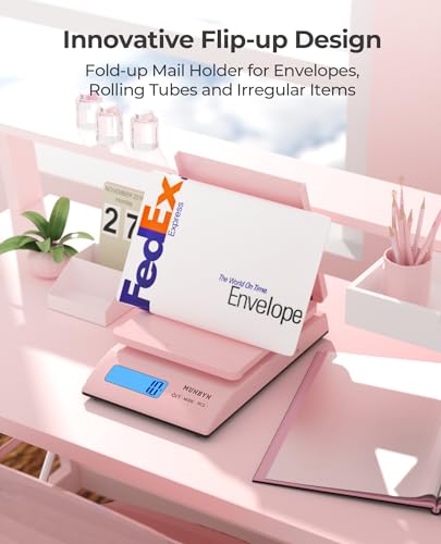 munbyn shipping scale accurate 66lb01oz postal scale with sweet pink style holdtearpcs function auto-off battery amp ac adapter back-lit lcd display digital scale for packages and food pink