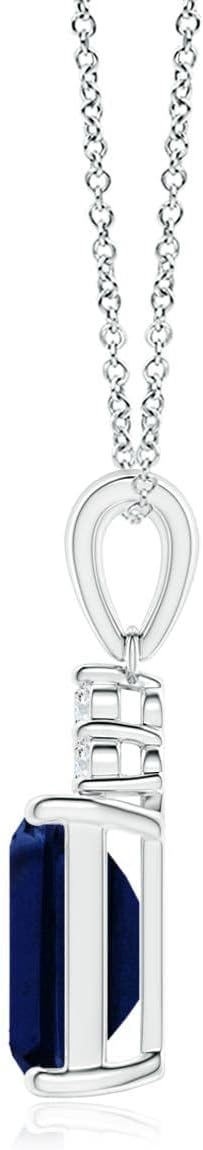 Angara Natural Blue Sapphire Emerald Cut Pendant Necklace in Sterling Silver / 14K Solid Gold With 18" Chain | September Birthstone, Birthday, Engagement, Anniversary, Wedding Jewelry Gift for Women