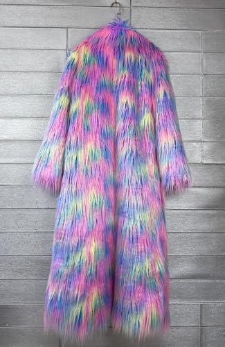 Shaggy Fluffy Faux Fur Coat With Candy Multicolored Sweater Women's Extend Ankle Puffy Outwear4