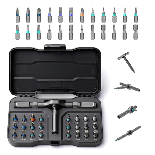 24 in 1 Magnetic Ratchet Screwdriver Set OUKENS DIY Mini Removable Self-Assembly Set with Detachable Handle Portable Precision Tool Kit for Furniture Watch Computer Laptop PC and Bicycle
