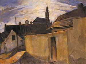 Peinture à l'huile Street in The Outskirts de Szentendre 1934 Toile Grand Format Bela Onodi