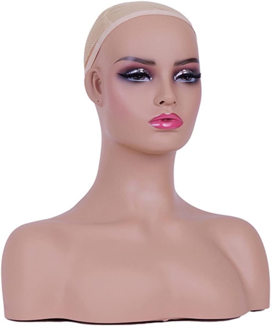 リアルな女性のマネキン ヘッド バスト肩ウィッグ ヘッド表示現実的なマネキン ヘッド顔と肩のかつら美容アクセサリー表示★新作・2026年★人気★