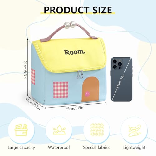 Image of MAYCREATE Travel Makeup Bag Portable Toiletries Bag Roomy Cartoon Canvas Makeup Storage Bag, Cosmetic Storage Pouch for Women & Girls, 23.5x14x20cm