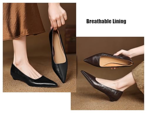 Women's Genuine Leather Pointed Toe Dress Pumps Elegance Low Heel Comfortable Slip On Walking Shoes for Wedding Commuting Daily3